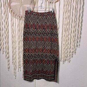 Peruvian Connection Small Aztec Print Pina Cotton Knit Midi Skirt Large
